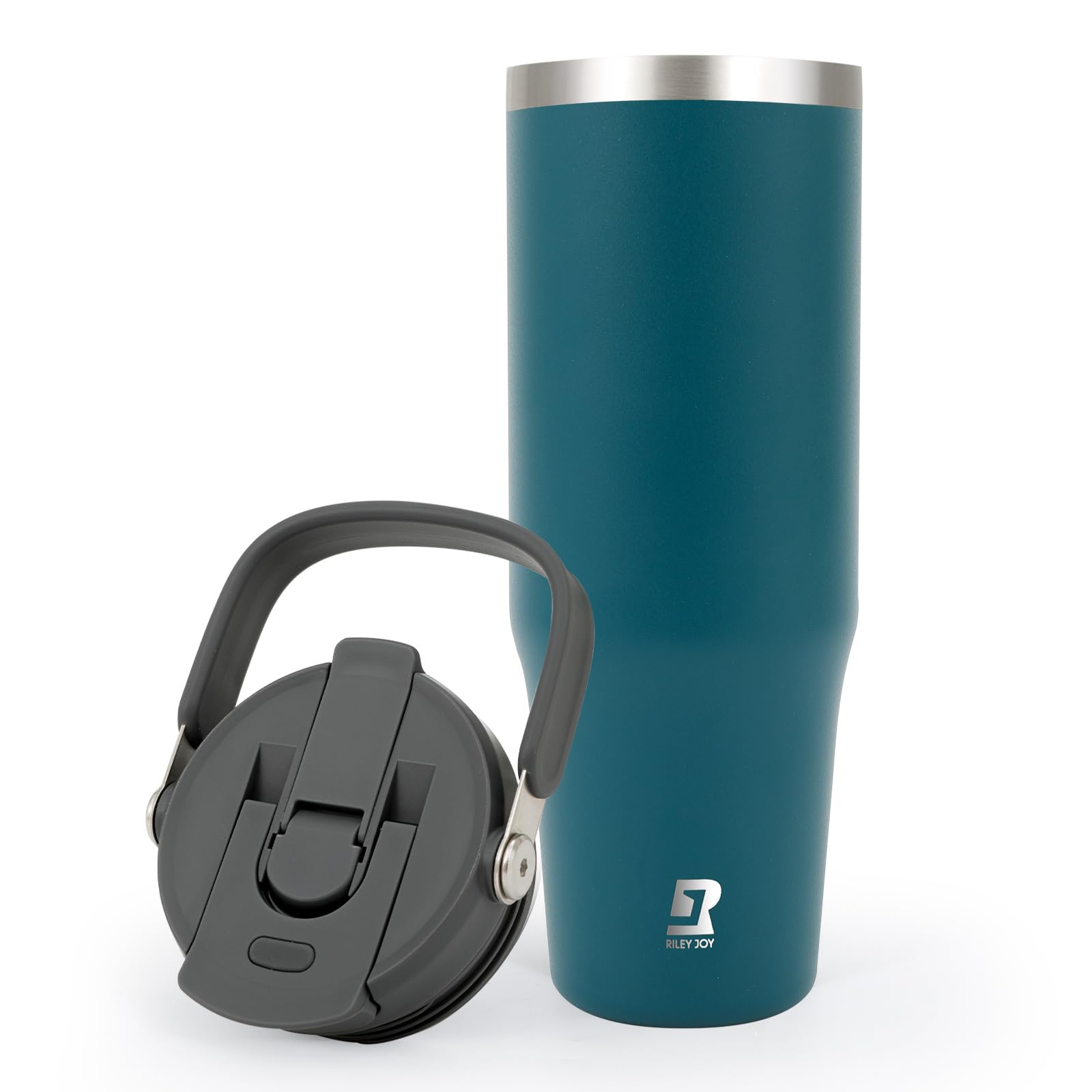 Riley Joy 2.0 Stainless Steel Tumbler 32 oz with Handle and Straw - 100% Leak Proof Insulated Water Bottle - Easy to Carry Travel Mug - Dishwasher Safe - Car Coffee Cup - Blue