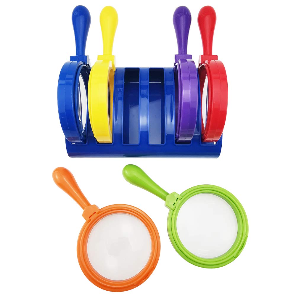 Kids Jumbo Magnifying Glass with Stand- 6 Pieces,Ages 3+, Easy Grasp Primary Science Magnifiers with Stand,Science Classroom Accessories, Teacher Supplies, Observation Toys for Kids