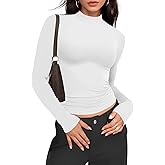 Womens Basic Casual Crop Tops Summer Fall White Black Long Sleeves Slim Fit Tees Mock Turtle Neck T Shirts Plain Going Out Y2k Plain Cute Tops Tight Fitted Sexy Compression Trendy Clothes Baby Tee