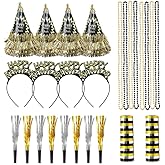 SYUCVQI 2026 New Year Eve Party Supplies 2026 Happy New Year Decorations Includes New Years Party Hats Beaded Necklace Headband Noise Maker Ribbon