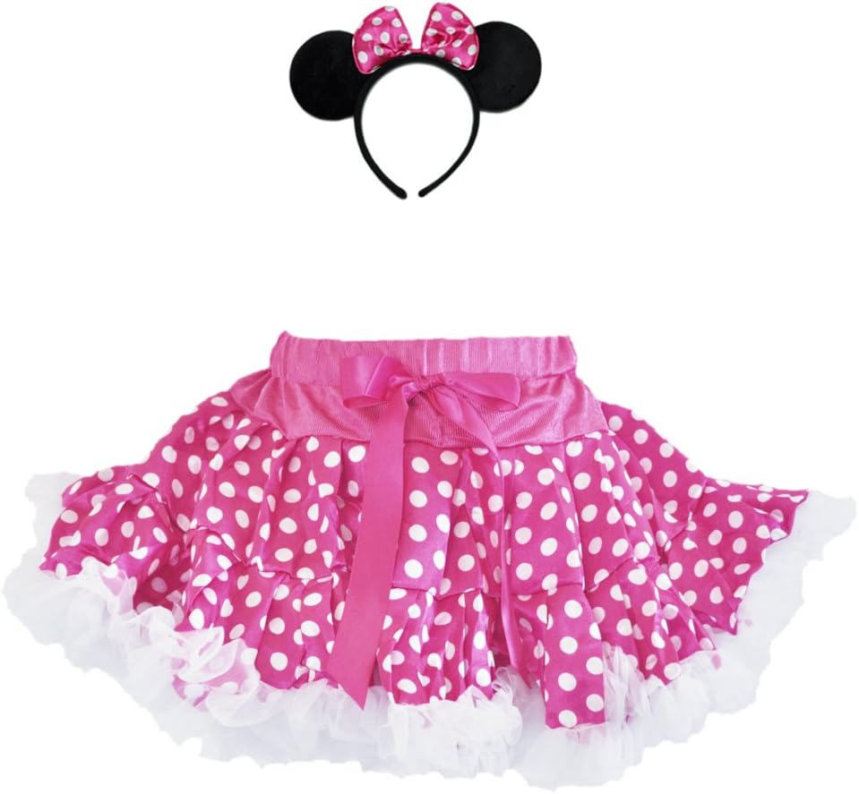 Halloween Christmas Birthday Party Mouse Polka Dot Tutu Costume with Ruffle Trim & Headband 2 PCs Set