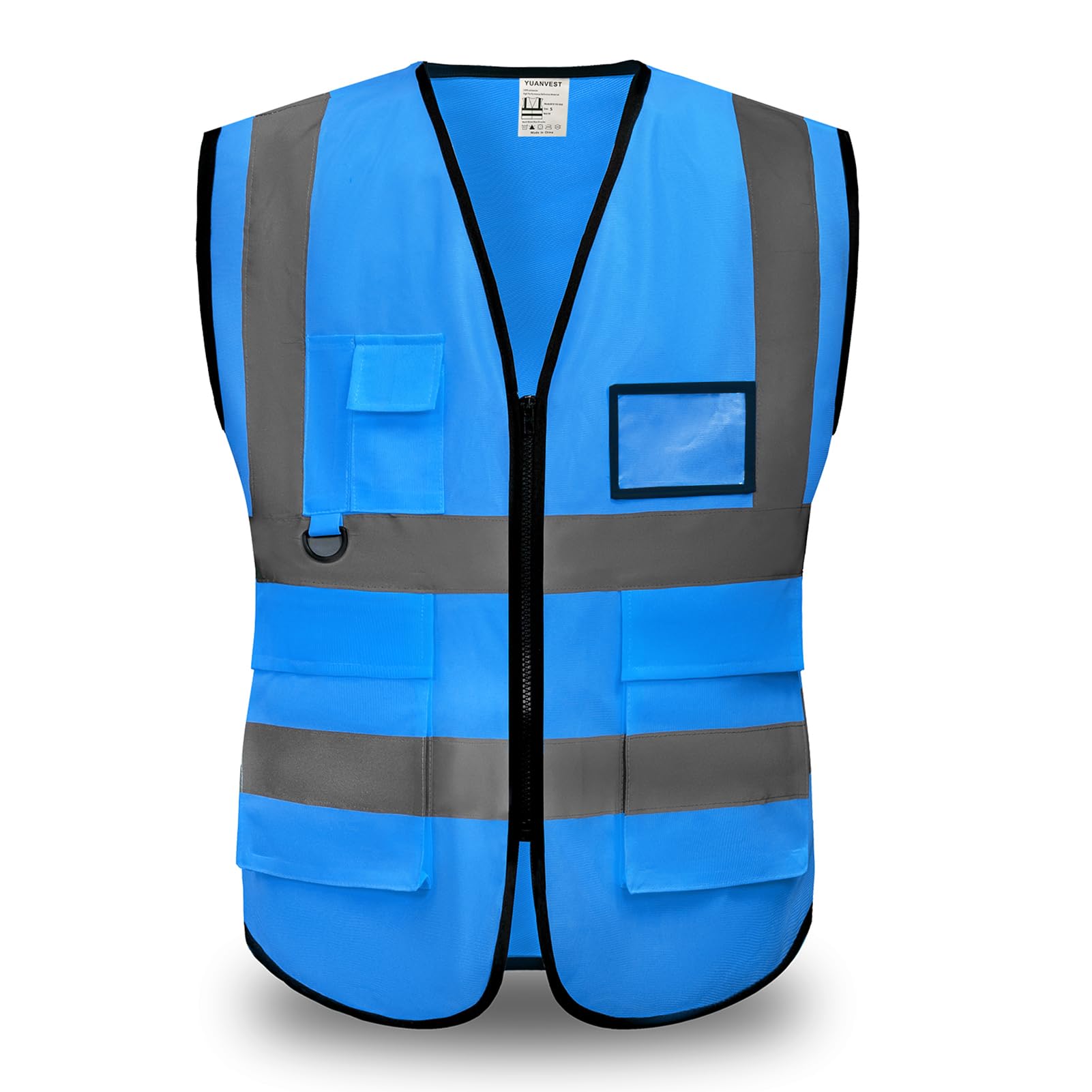 YUANVEST Hi Vis Vests for Men Women 5 Pockets,High Visibility Reflective Safety Security Vest,2-inch Reflective Strip High Visibility Vest,Meets ANSI/ISEA Standards (Blue-Cloth, L)