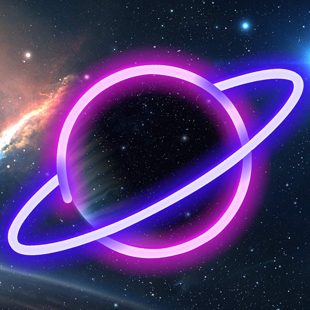 Photo 1 of XIYUNTE Planet Neon Signs for Wall Decor, Hanging Aesthetic Planet Neon Lights for Girls Room, USB or Battery Operated Pink/Blue Led Planets Sign for Bedroom, Gaming Room, Kids Night Light Gifts
