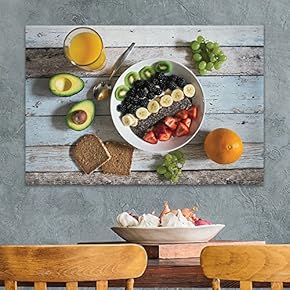 Canvas Wall Art - Various Fruits on Wooden Background - Giclee Print Gallery Wrap Modern Home Art Ready to Hang - 12x18 inches