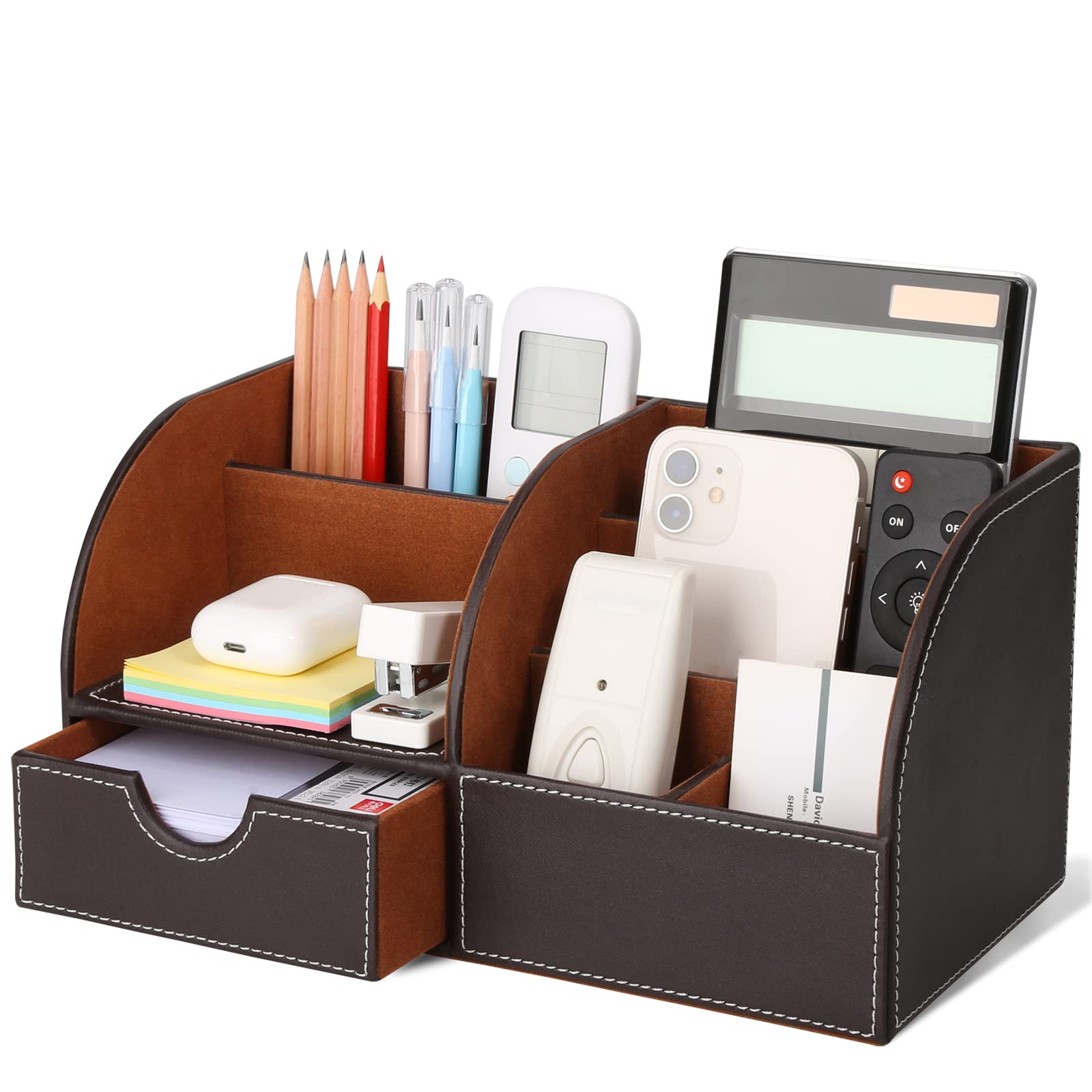 GORESE PU Leather Desk Tidy Organiser(Brown)