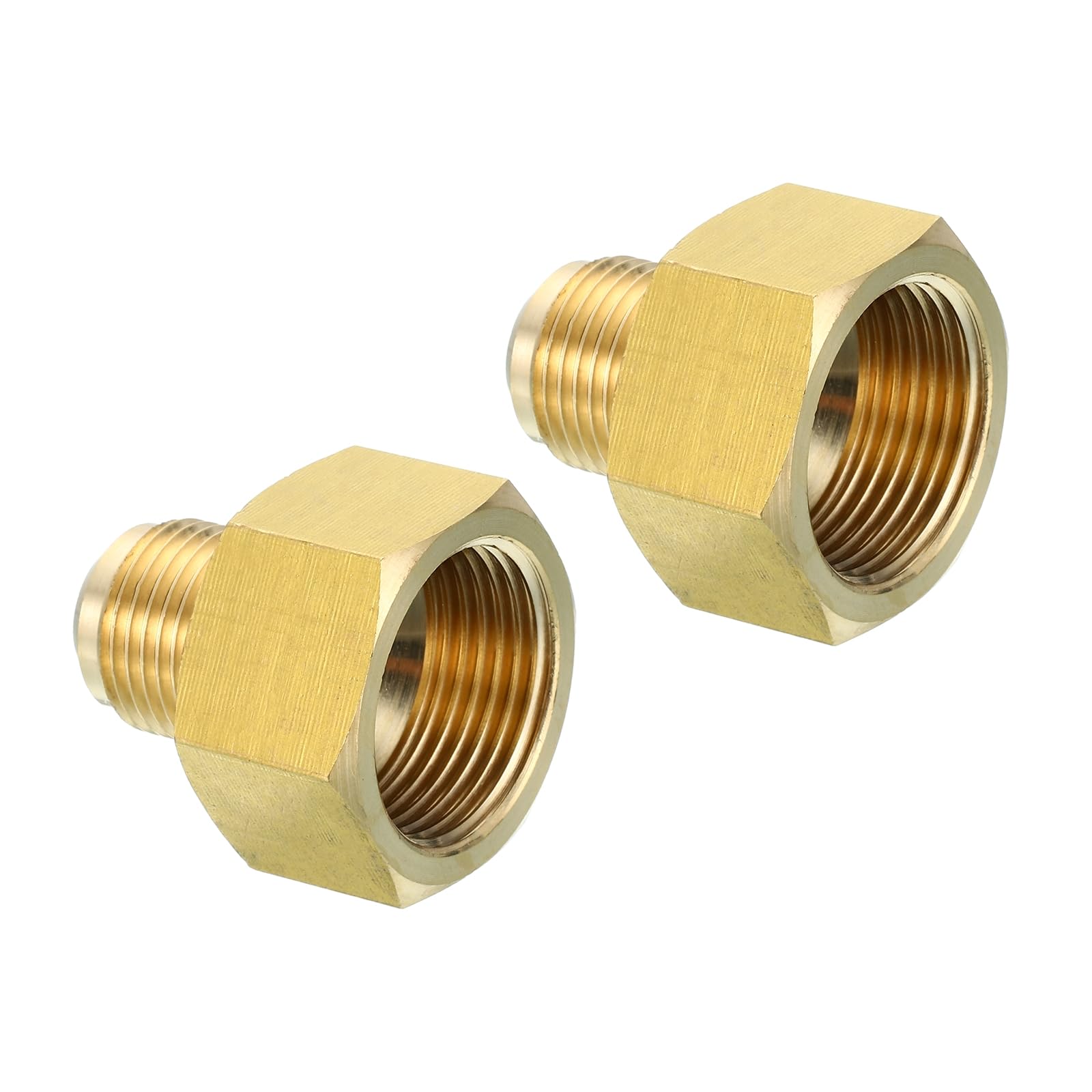 Photo 1 of PATIKIL 3/4 Inch (1-1/16-14UNF) Female x 1/2 Inch (3/4-16UNF) Male SAE 45 Degree Flare Brass Connector for Air Gas Pipeline Refrigeration HVAC