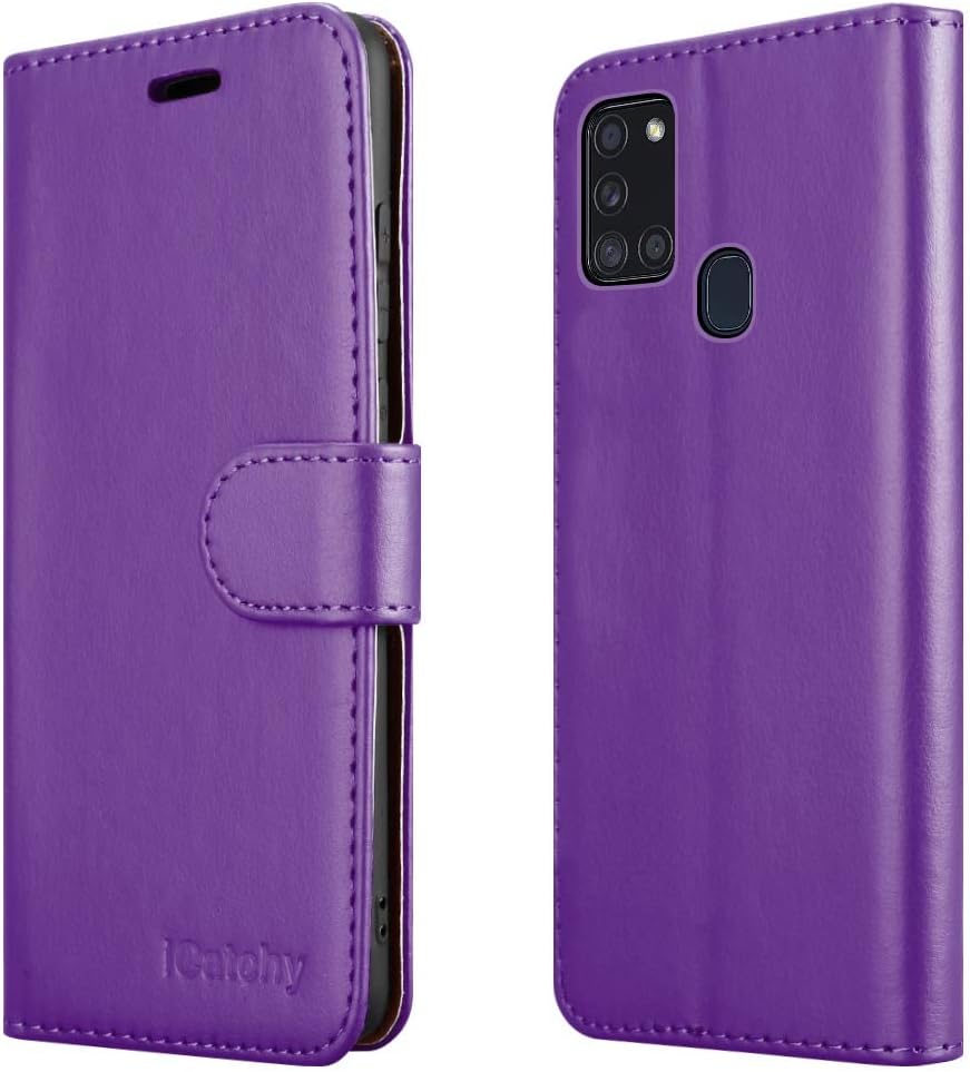 iCatchy For Samsung Galaxy A21s Case Leather Wallet Book Flip Folio Stand View Cover compatible with Samsung Galaxy A21s (6.5") Phone Case (Purple)