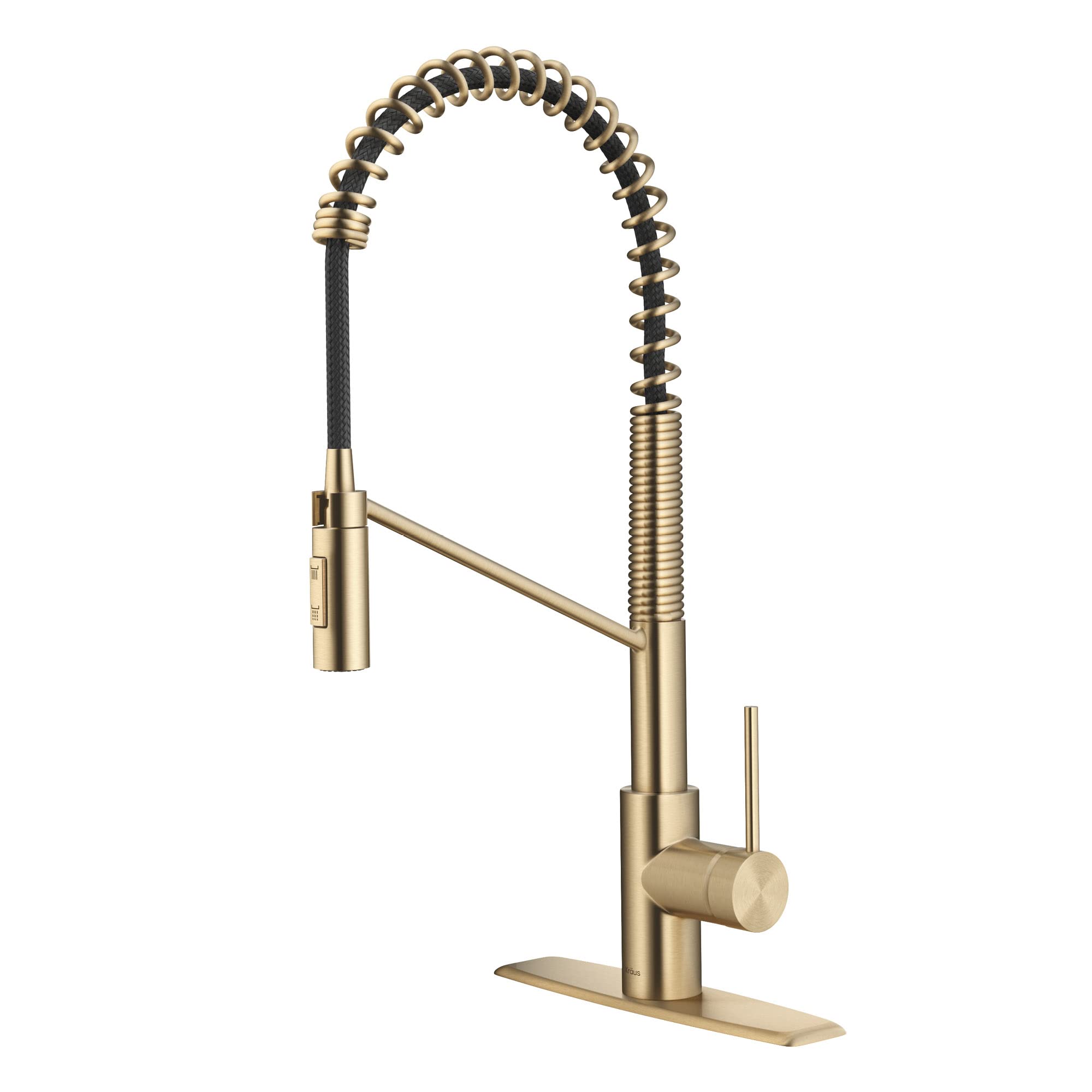 Photo 1 of KRAUS Oletto Commercial Style Single Handle Pull Down Kitchen Faucet with QuickDock Top Mount Installation Assembly in Spot Free Antique Champagne Bronze, KPF-2631SFACB