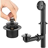 (1 Pack) Yariwiz 1-1/2" Matte Black Bathtub Tub Drain Kit Bath Waste Overflow Drain Tube Assembly with Universal Lift & Turn 