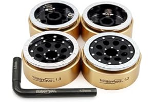 HOBBYSOUL 1.3" Adjustable Offset Brass & Aluminum Beadlock Wheels For 1/18 1/24 RC Crawler Upgrade (4pcs,Silver & Black)