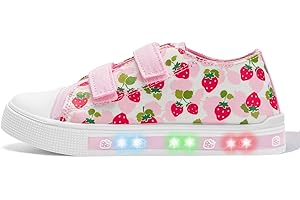 EUXTERPA Toddler Sneakers Kids Light Up Canvas Shoes Girls Boys Outdoor Casual Adjustable Strap Sneaker with Patterns