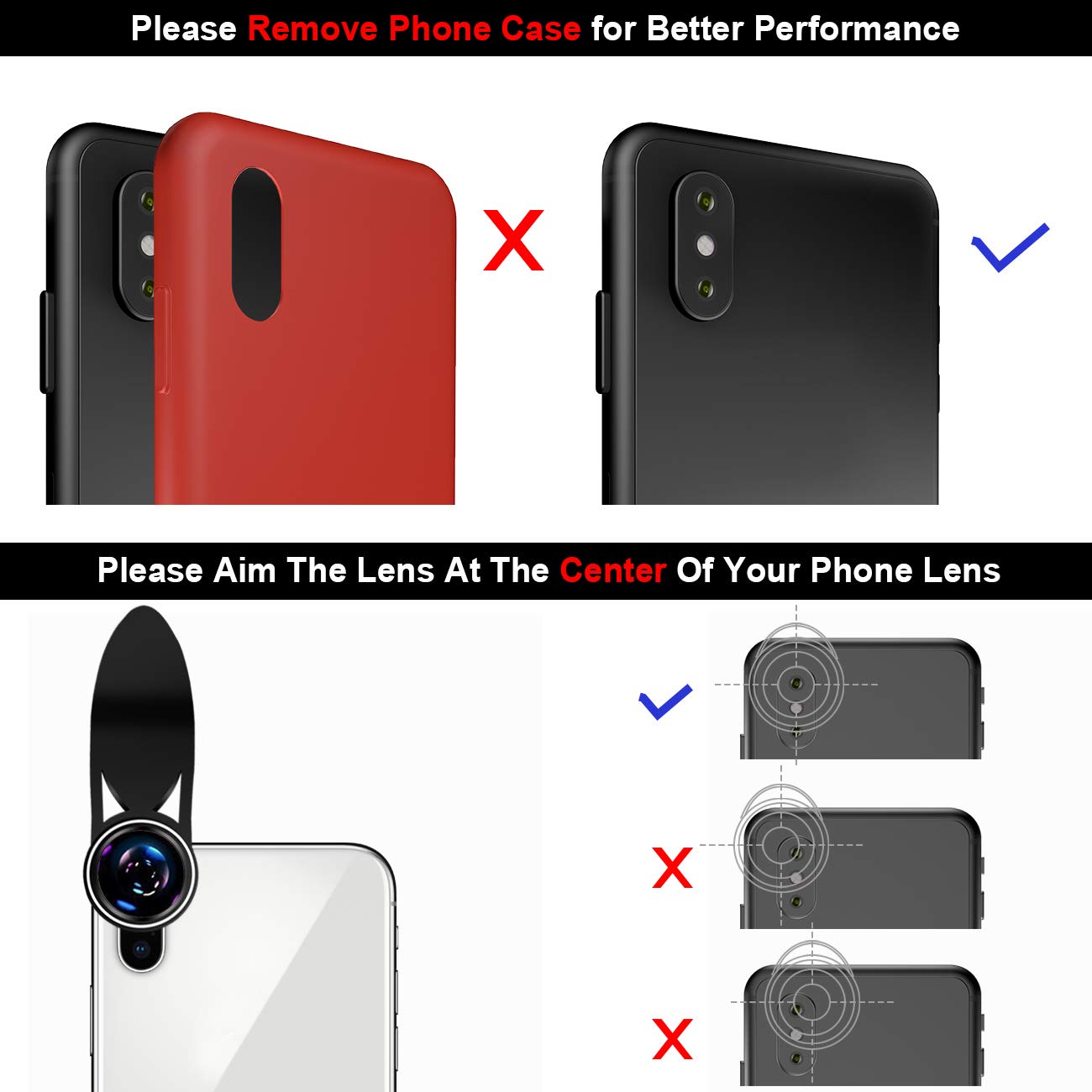 iPhone Lenses Kit - Universal 2 in 1 120°Wide Angle Lens & 15X Macro Lens, Cell Phone Camera Lens for iPhone 7/7 Plus/6s/6s Plus/6/5, Samsung Galaxy & More, Buy 1 Get 1 Free (Black)