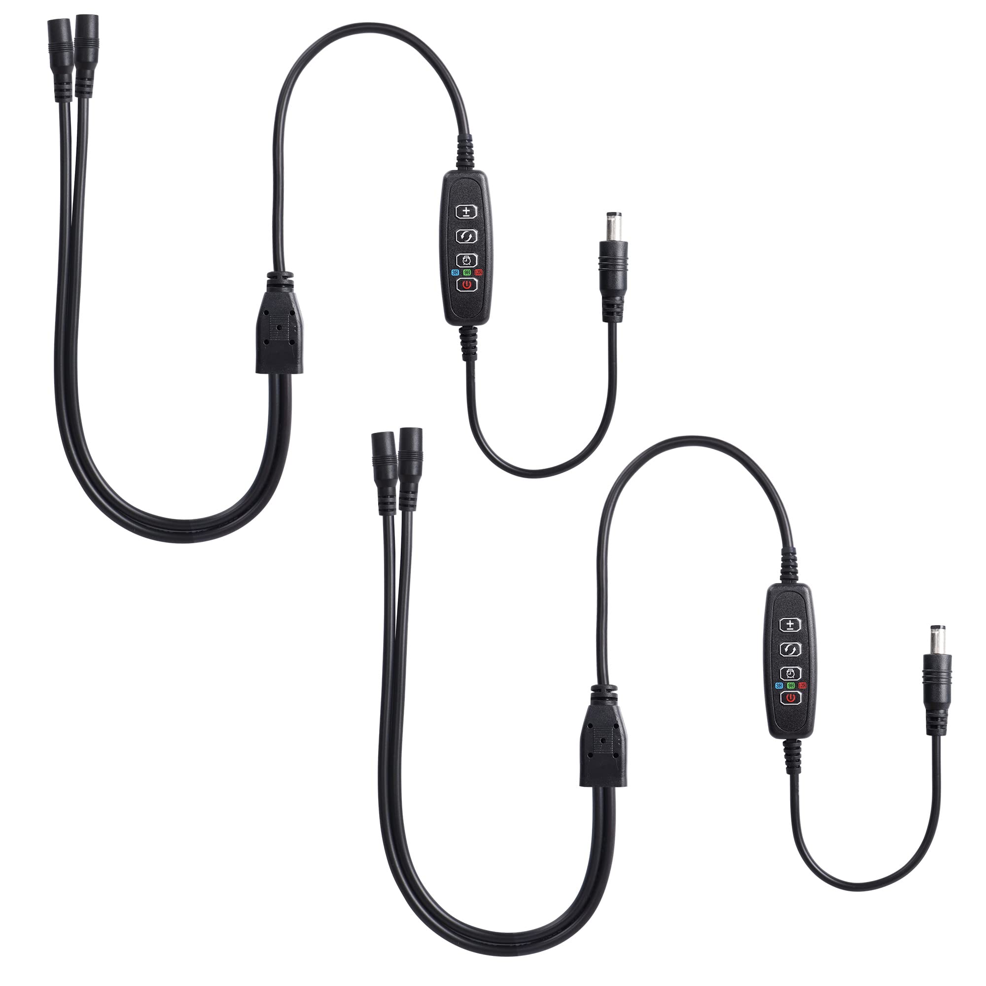 Photo 1 of GINTOOYUN 2 PCS DC5.5mmx2.1mm Grow Light Switch Cable DC 5.5mm x 2.1mm 1 Male to 2 Female Grow Light Dimming Timer Switch Cable for Grow Light, Small Desk Lamp, Small Fan, etc