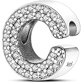 PARCOM Letter Charms Fits Pandora Bracelets S925 Sterling Silver Initial Charms for Bracelets Alphabet A-Z Letters Bead Bracelets Necklace Pendent with Cubic Zirconia for Women Birthday Ceremony DIY Jewelry