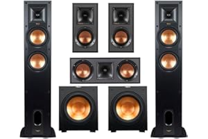 Klipsch Reference 5.2 Home Theater Pack with 2X R-26FA Floorstanding Speaker, 2X R-12SW Subwoofer, R-25C Center Channel Speaker and 2X R-41M Bookshelf Speaker, Black