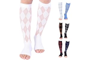 Doc Miller Open Toe Compression Socks for Men & Women, 20-30mmHg, Toeless Socks, Support Circulation, Shin Splints, Calf Recovery, Post Op, Medical Grade, Knee High, Argyle Pattern , 1 Pair