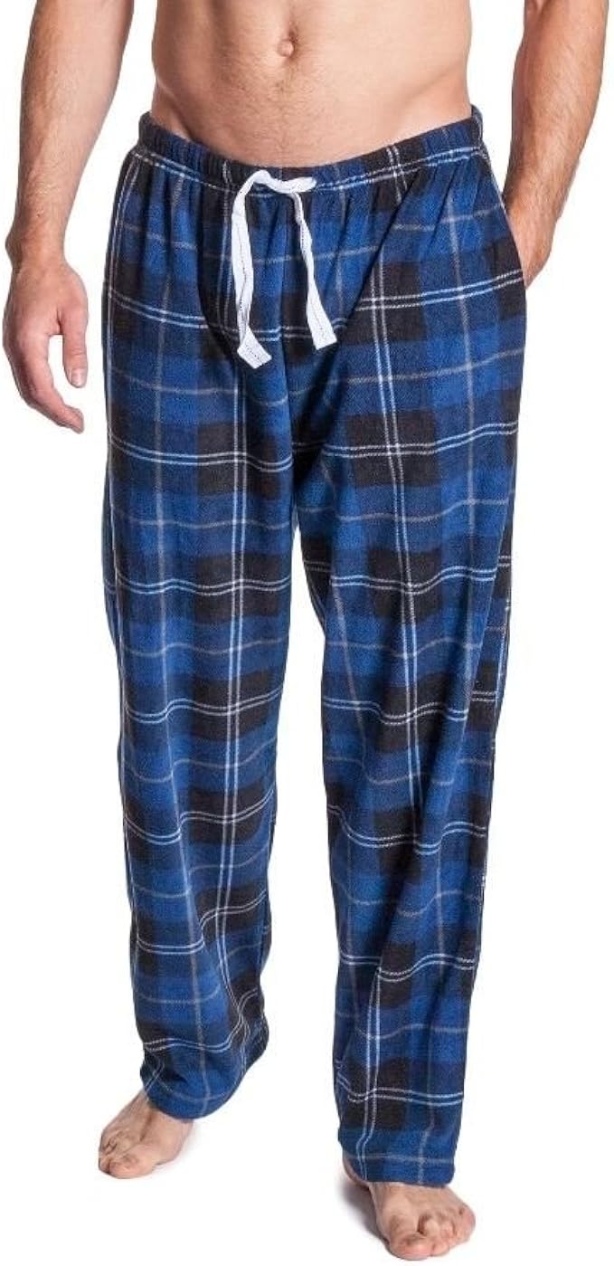 Mens Supersoft Comfy Lounge Pants Mens Cargo Bay Check Plain Fleece