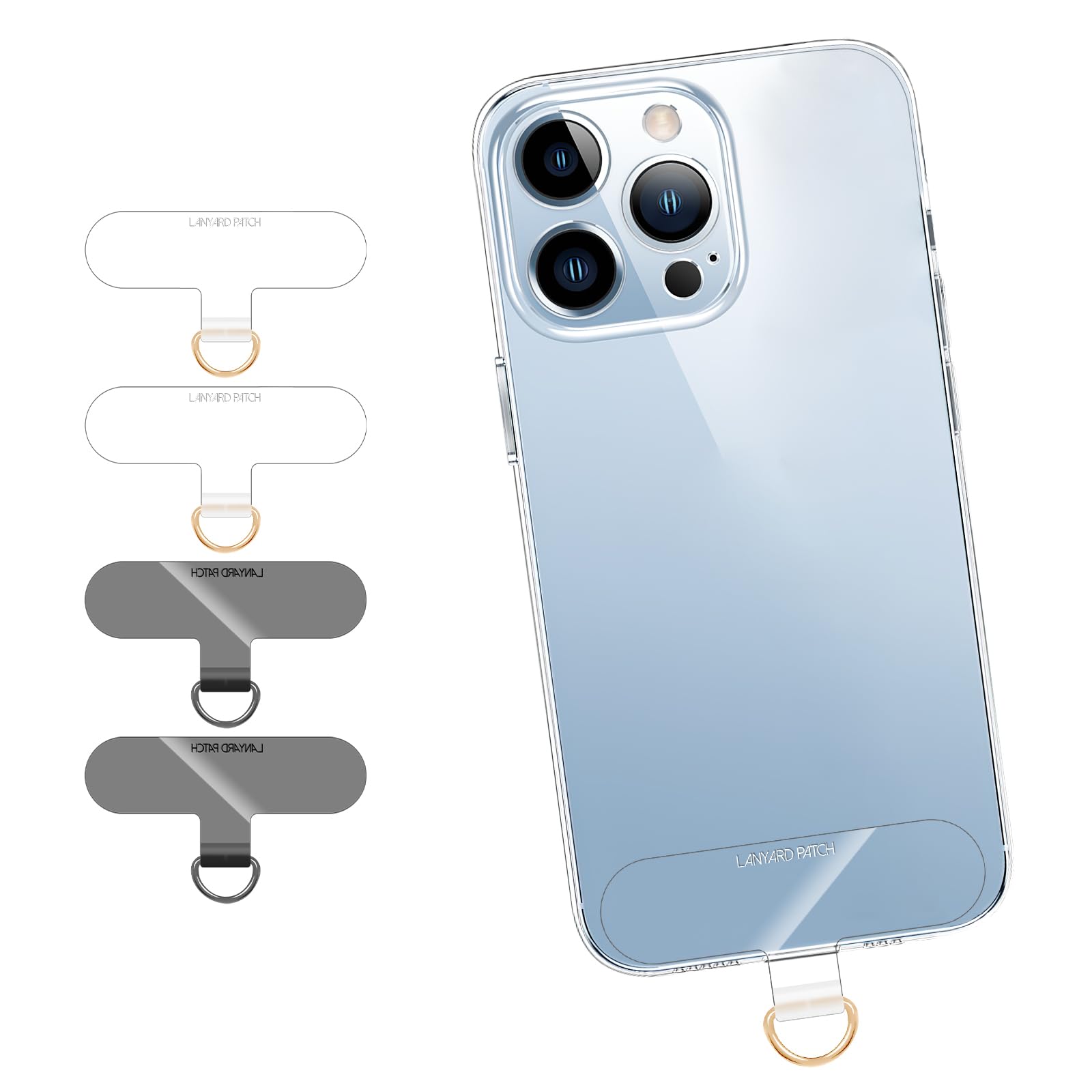 X-Lounge Cell Phone Lanyard Pads, Thinner Durable TPU Phone Patch Clear Universal Phone Tether Tab Without Adhesive (2*clear + 2*black)