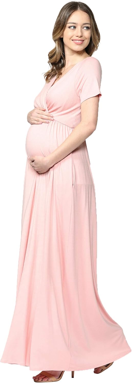 LaClef Women's Maternity Maxi Dress with Side Pocket for Baby Shower or Photography at  Women’s Clothing store