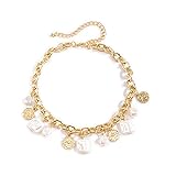Gold Charm Necklace for Women White Pearl Choker