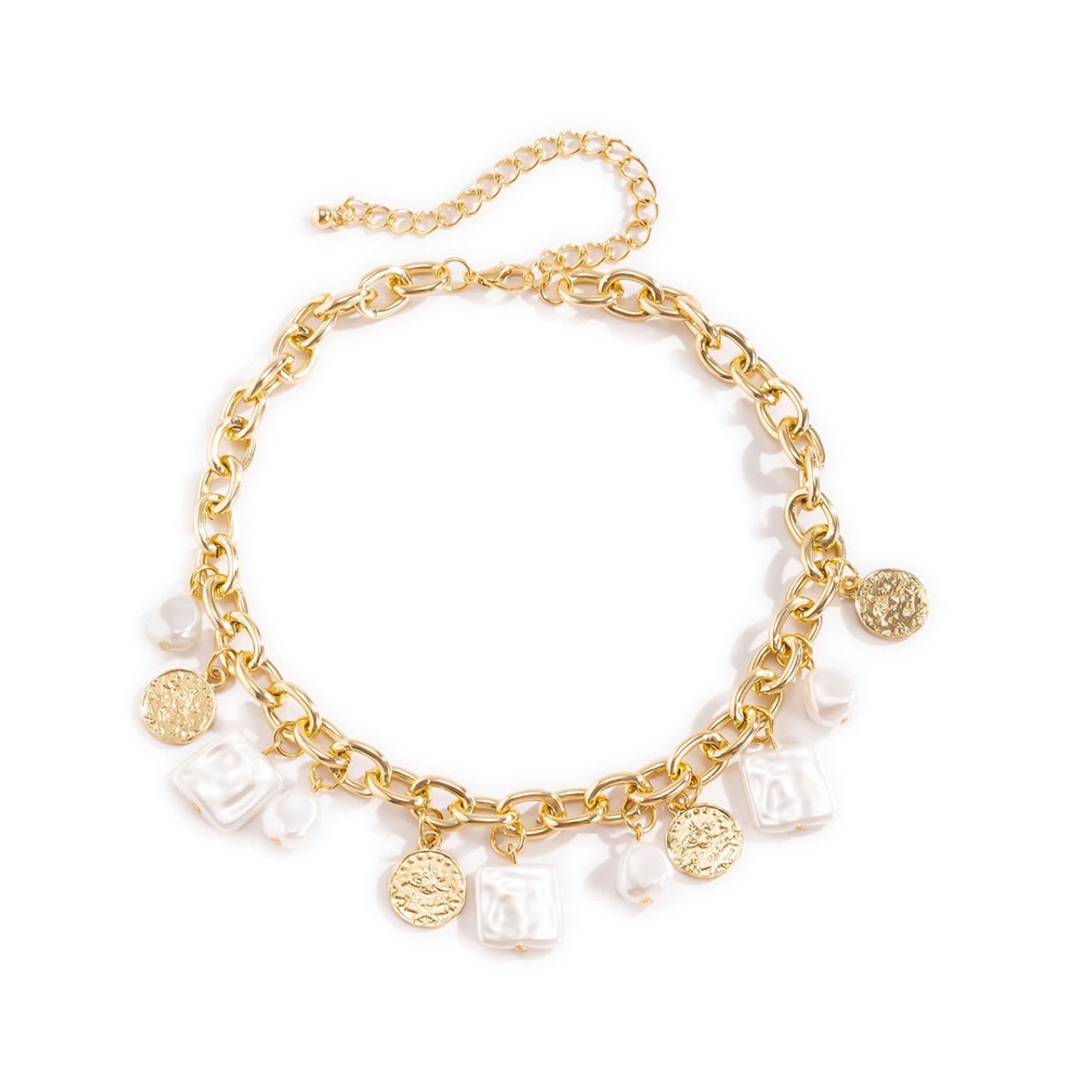 Gold Charm Necklace for Women White Pearl Choker