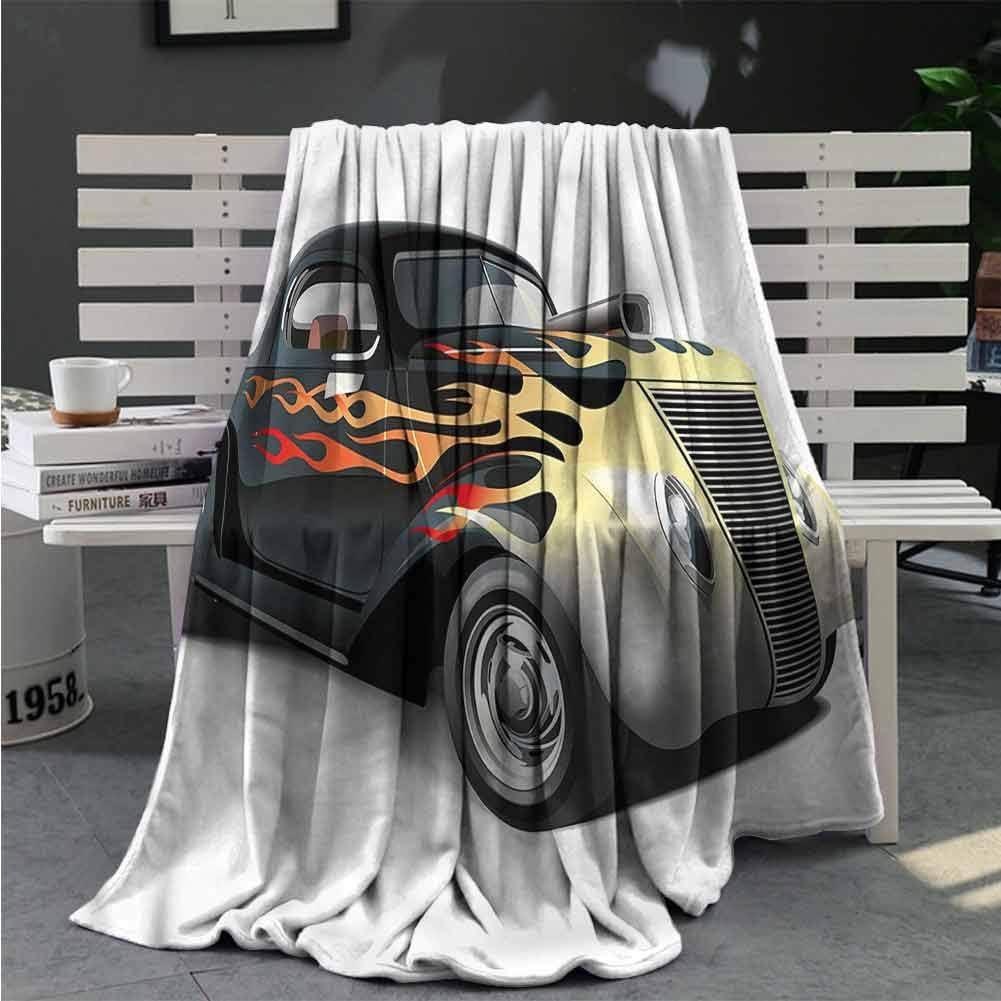 Luoiaax Vintage Fuzzy Blankets King Size Retro 40s Drag Car Queen Size Blanket Soft Warm W70 x L93 Inch