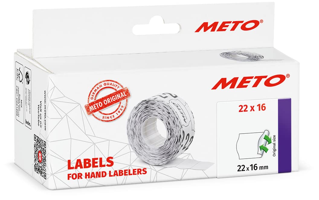 Meto Labels for manual labeller, ref. 9506158 (22 x 16 mm, 1 line, 6000 labels, removable and repositionable, for Meto Basic M device) 6 rolls