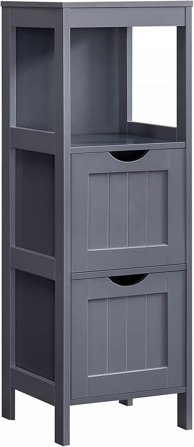 VASAGLE Bathroom Floor Cabinet Freestanding with 2 Drawers Slate Grey BBC042G01