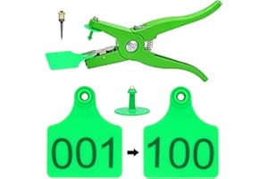 NAOEDEAH Cattle Ear Tags Numbered 001-100 Plastic Livestock Animal Tag for Goat Farm Cows Ear Tag with Numbers Applicator Kit (Green)