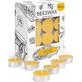 MOSROAD 48 Pack Beeswax Tea Light Candles, 4 Hr Burn Time, Natural Honey Scent, Air Purifying, Aluminum Cup, Standard Size, U