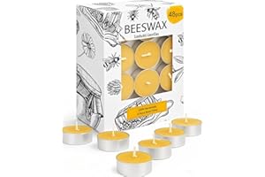 MOSROAD 48 Pack Beeswax Tea Candles in Aluminum Cup, 4 Hours Burn Time, Natural Beeswax Tealight Candles for Gift Choice, Home Decor, Air Purification, Honey Scent Pure Bees Wax Tea Lights