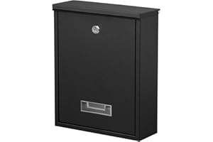 Dalmbox Locking Mailbox Wall Mount, Wall Mounted Mailbox with Key Lock, Large Drop Box with Galvanized Steel Cover, Rust-Proof Metal Post Box, Black, 10.2” x 3.7” x 12.6”