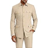 HUUTOE African Mens Safari Suits Regular Fit 2 Piece Stand Collar Chinese Suit for Wedding Men 4 Pocket Blazer Pants Set