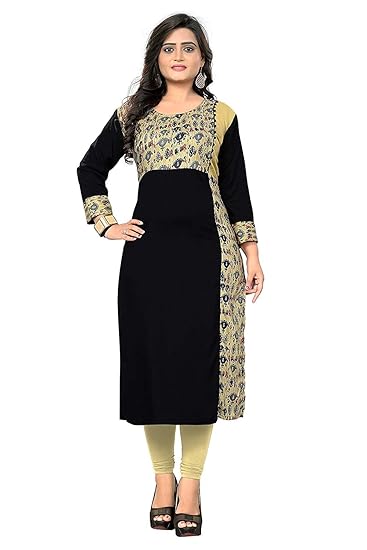 Navabi Export Womens Black Color Rayon Fabrics Straight Kurta (VF-KU-159)