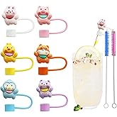 RENUIS 6Pcs 6-8mm Animal Small Straw Cover,Dust-Proof Straw Toppers for Tumblers and Water Bottles,Reusable Portable Drinking Straw Tips Lids,Funny Gifts for Women & Girls