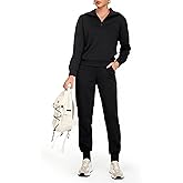 AFITNE Women's 2 Piece Outfits Sweatsuits Long Sleeve Tracksuit Casual Lapel Half Zip Sweatshirt Joggers Sweatpants Set