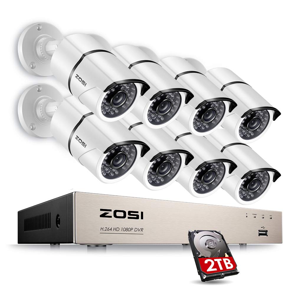 ZOSI Security Cameras System 8CH 1080P HDTVI CCTV DVR Recorder 2TB HDD