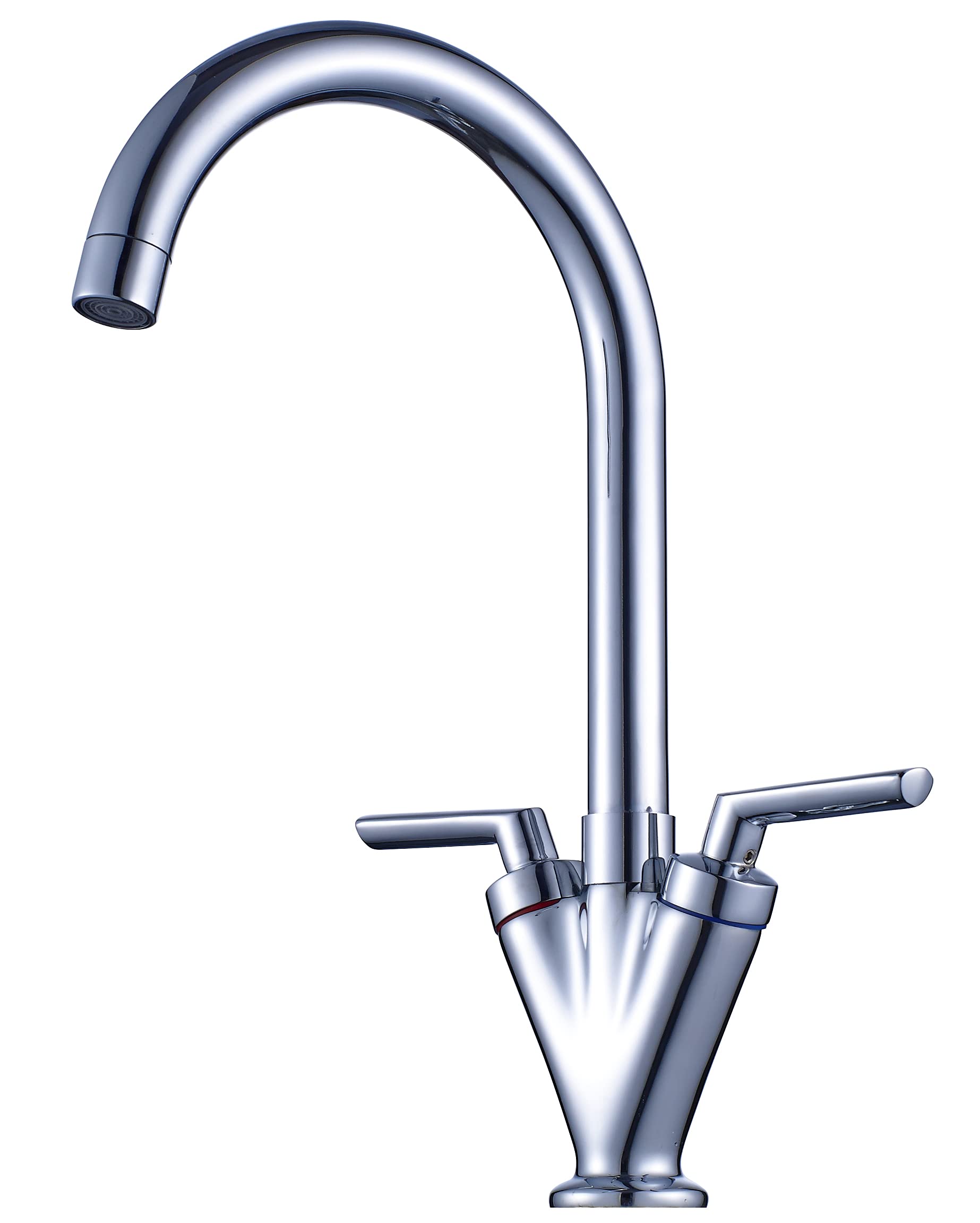 Xcel Home Chrome Kitchen Tap with Dual Lever & 360° Swivel Spout, 1 Faucet, Includes Hoses & Sink Fittings.