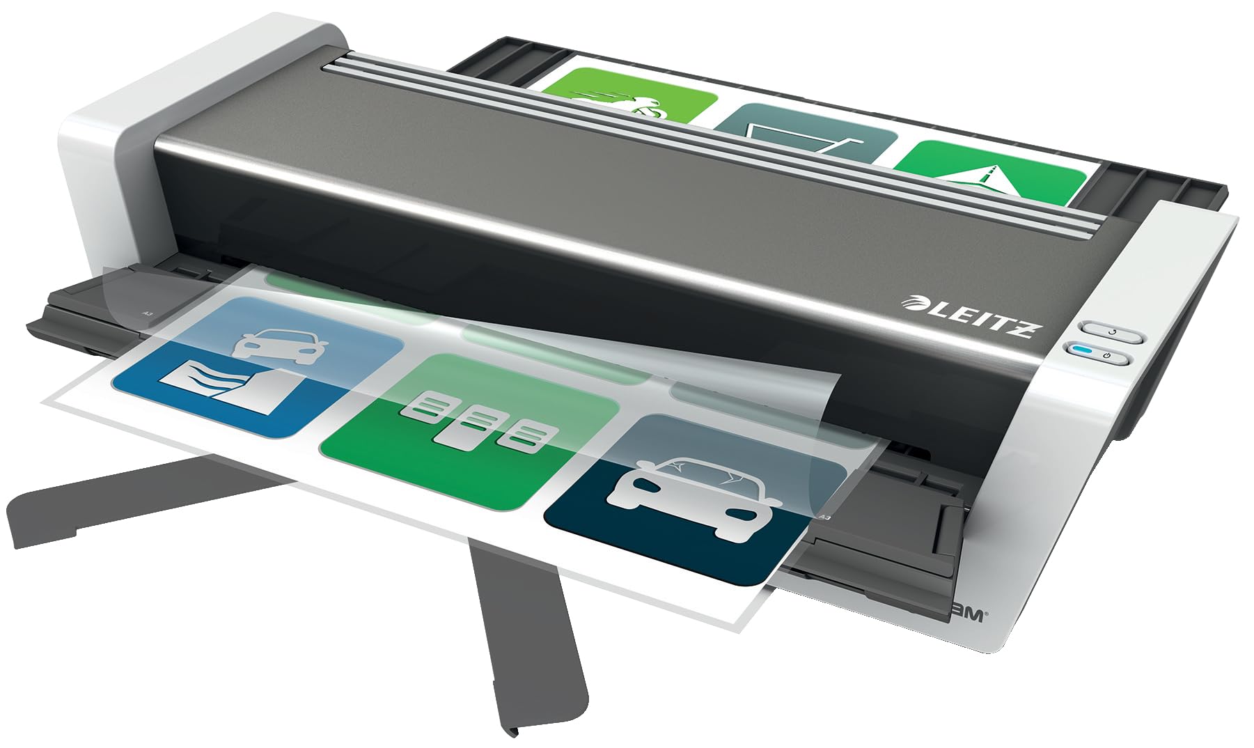 Leitz A3 Laminiergerät Touch 2 Turbo, Vollautomatisches High Speed Premium Laminiergerät für Büro & Schule, Für 80 bis 250 mic Laminierfolien, Inkl. Laminierhüllen Starterkit, iLAM, 75200000