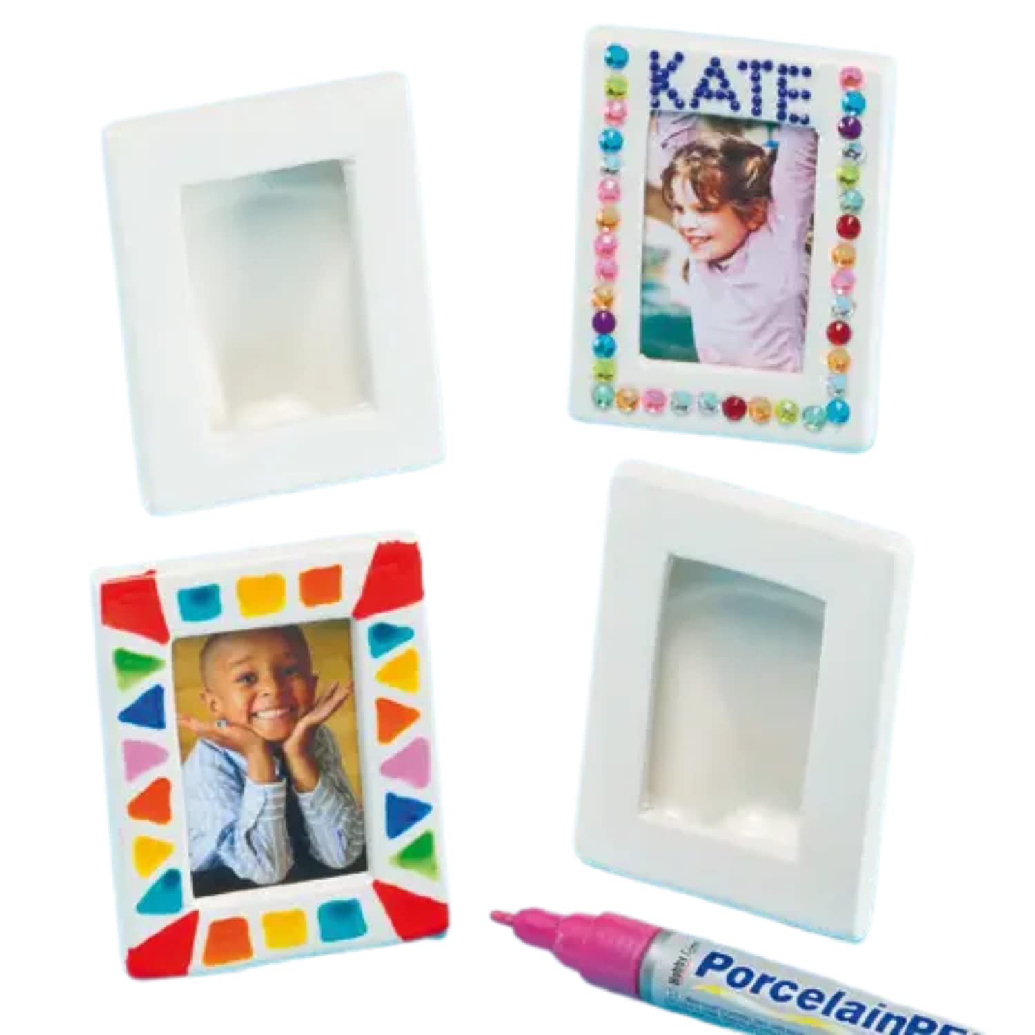 Baker Ross EK1242 Mini Porcelain Photo Frames, Ideal for Children to Decorate and Personalise, Perfect for Gifting to Friends, Family and Loved Ones (Box of 4), Ceramic