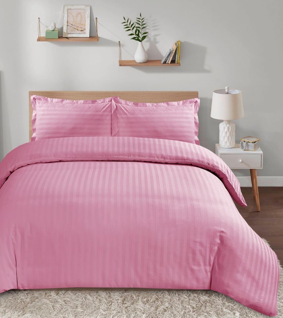 Casabella Satin Stripe Duvet Cover Sets - Luxurious Single Pink Bedding with Satin Stripes, Hotel Quality Single Duvet Set & Pillowcases