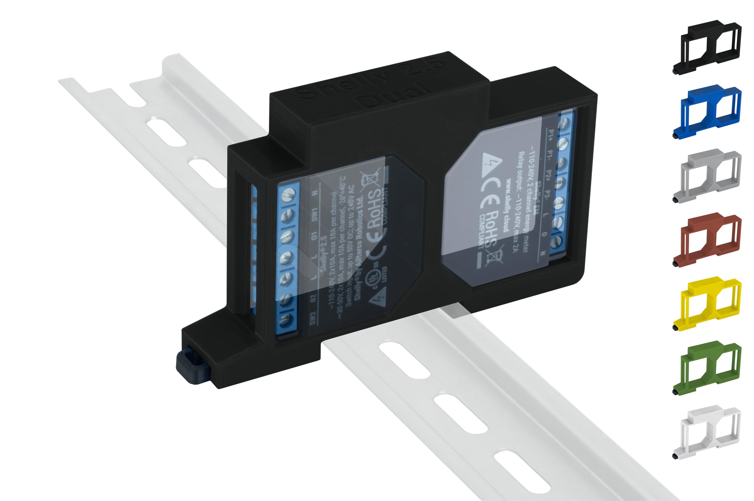 Top-Hat Rail Mount / Adaptor Dual for Shelly 2.5 / EM DIN Rail Bracket (35 mm) (Black (Prime))