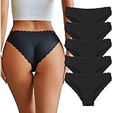 VKME Cotton Underwear for Women Seamless No Show Bikini Breathable Hipster Wavy Sides Invisibles Cheeky Panties 5 Pack