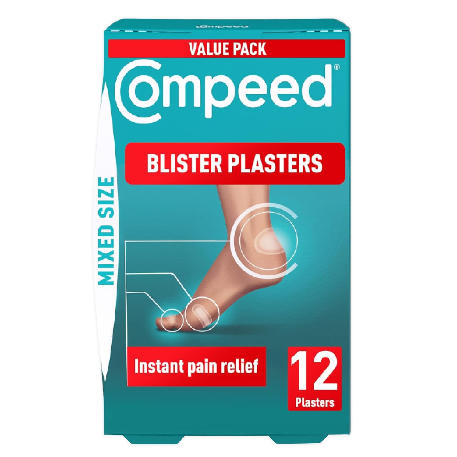 Compeed Blister Plasters Mixed Size 12 Pack - Hydrocolloid Foot Treatment - Heal Fast