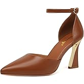 RIBONGZ Women's Closed Pointed Toe Heels Ankle Strap High Pumps Elegant Strappy Stiletto Dress Shoes for Work Party Evening Casual Office