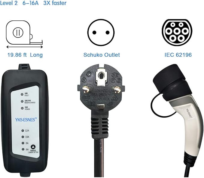 Level 2 Portable EV Charger (240 Volt, 19.8 feet Cable, 616 Amp