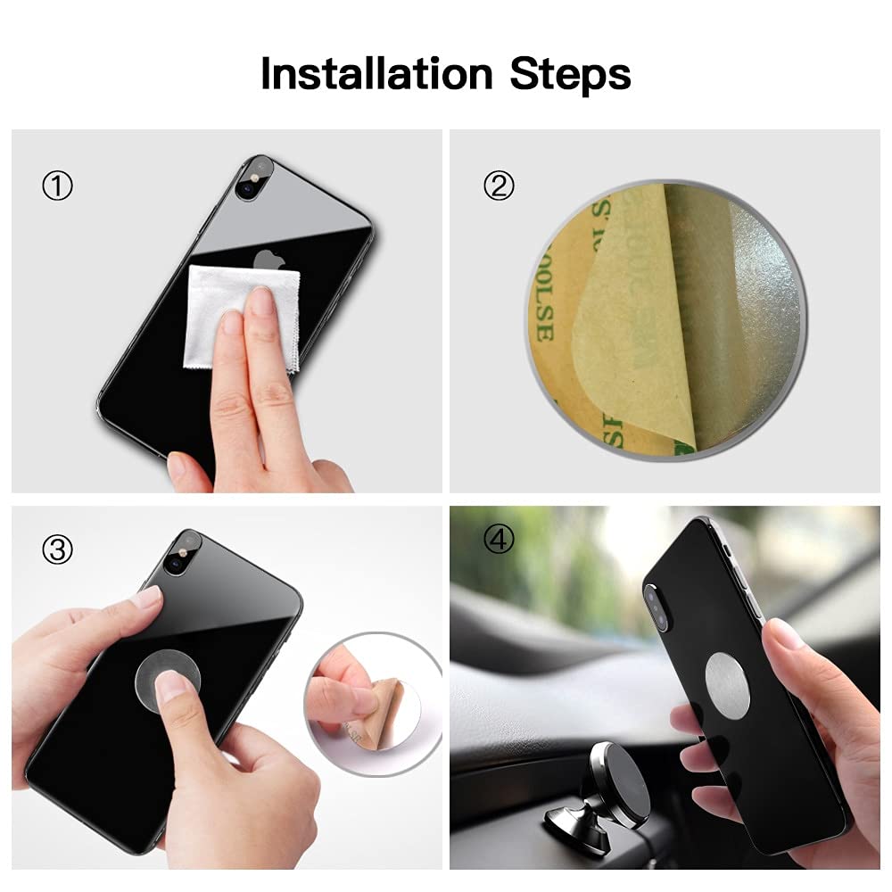 Phone Metal Plates for Magnetic Car Mount, Wall, Phone Holder. Replacement Set of 16 Silver Round Iron Discs Without Holes. 3M Adhesive Thin Steel Cell Phone Case Back Magnet Stickers 16 Pack.
