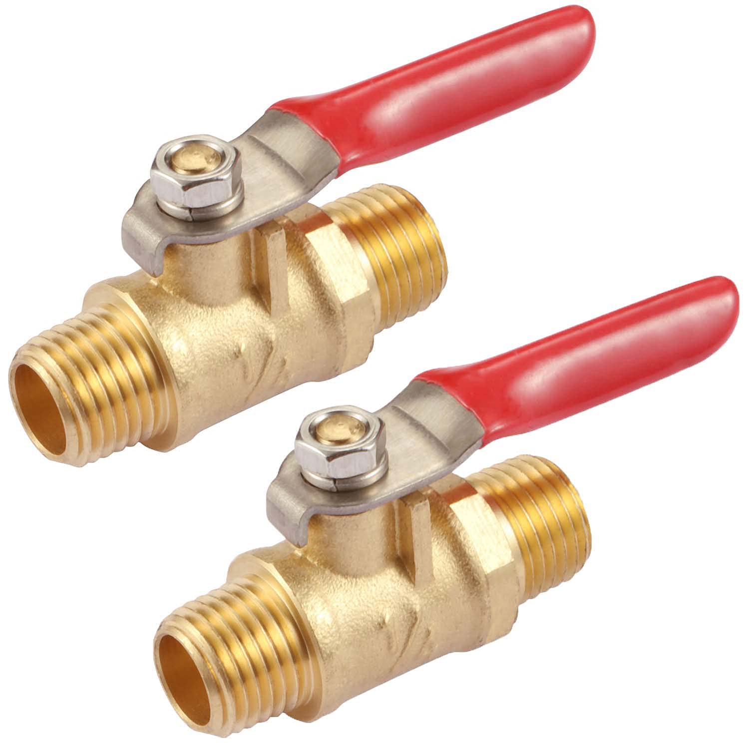 Litorange 2 PCS Brass Water Mini Ball Valve Shut Off Switch, 1/4" BSPT Male x 1/4 INCH BSPT Male Hose Barb Pipe Tubing Fitting Coupler, 180 Degree Operation Handle，Rated to 600WOG