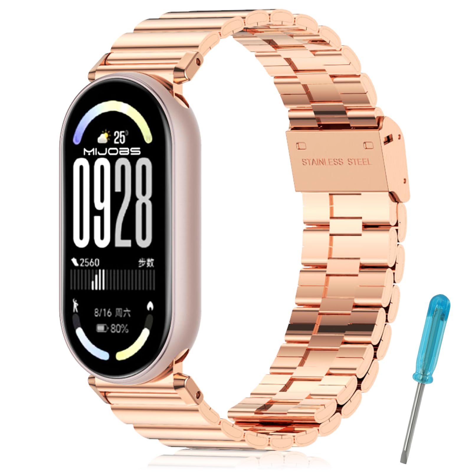 MIJOBS Strap for Xiaomi Band 6, Xiaomi Band 5, Miband 4/3 Stainless Steel Metal Straps Replacement Straps Compatible with Xiaomi Mi Band 6/5/4/3 Metal Watchband, Men's Women's Strap