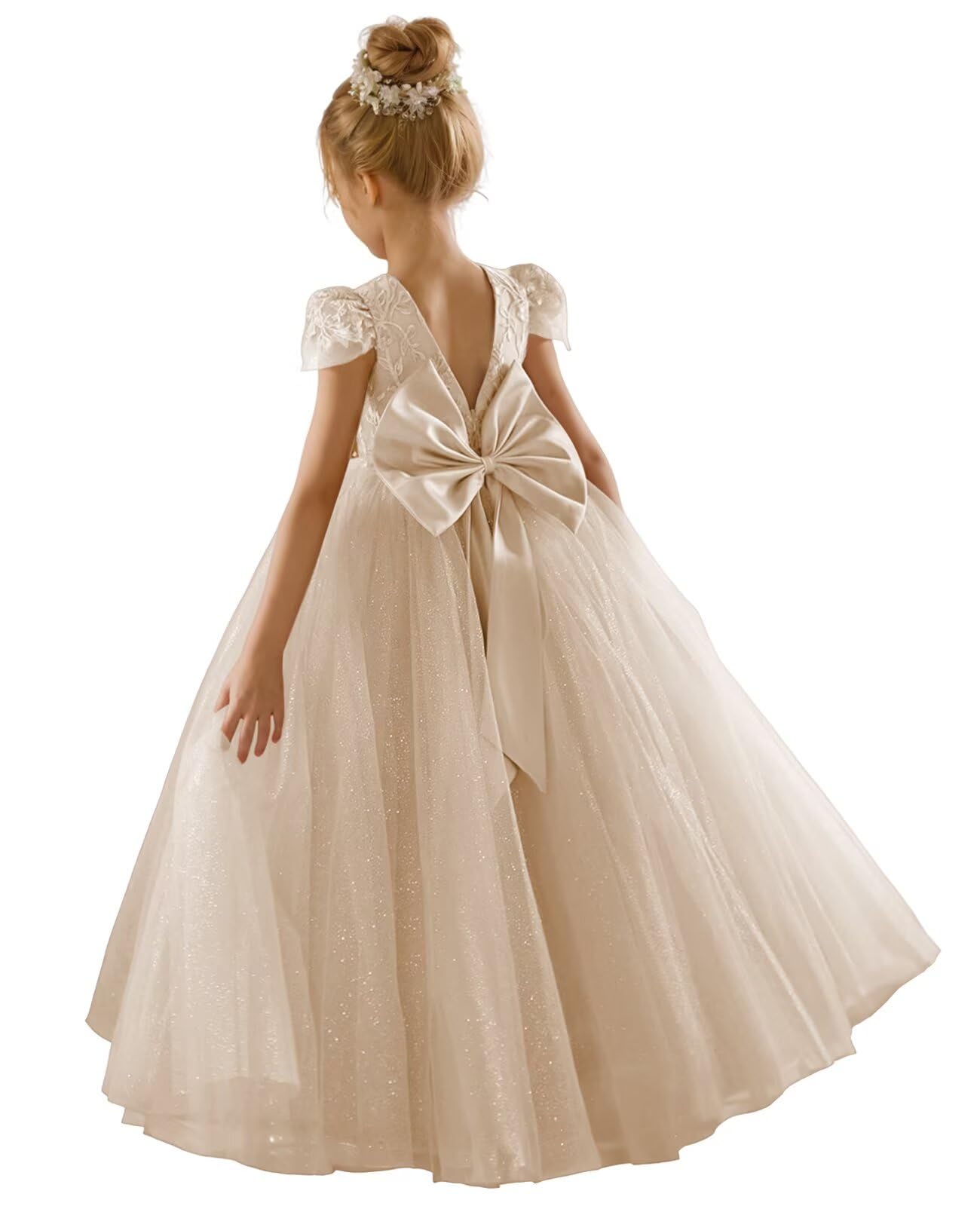 open lace back dress Luxury Elegant Deisgn Sequin Pink Little Girls Christening Gowns Pink / 6T